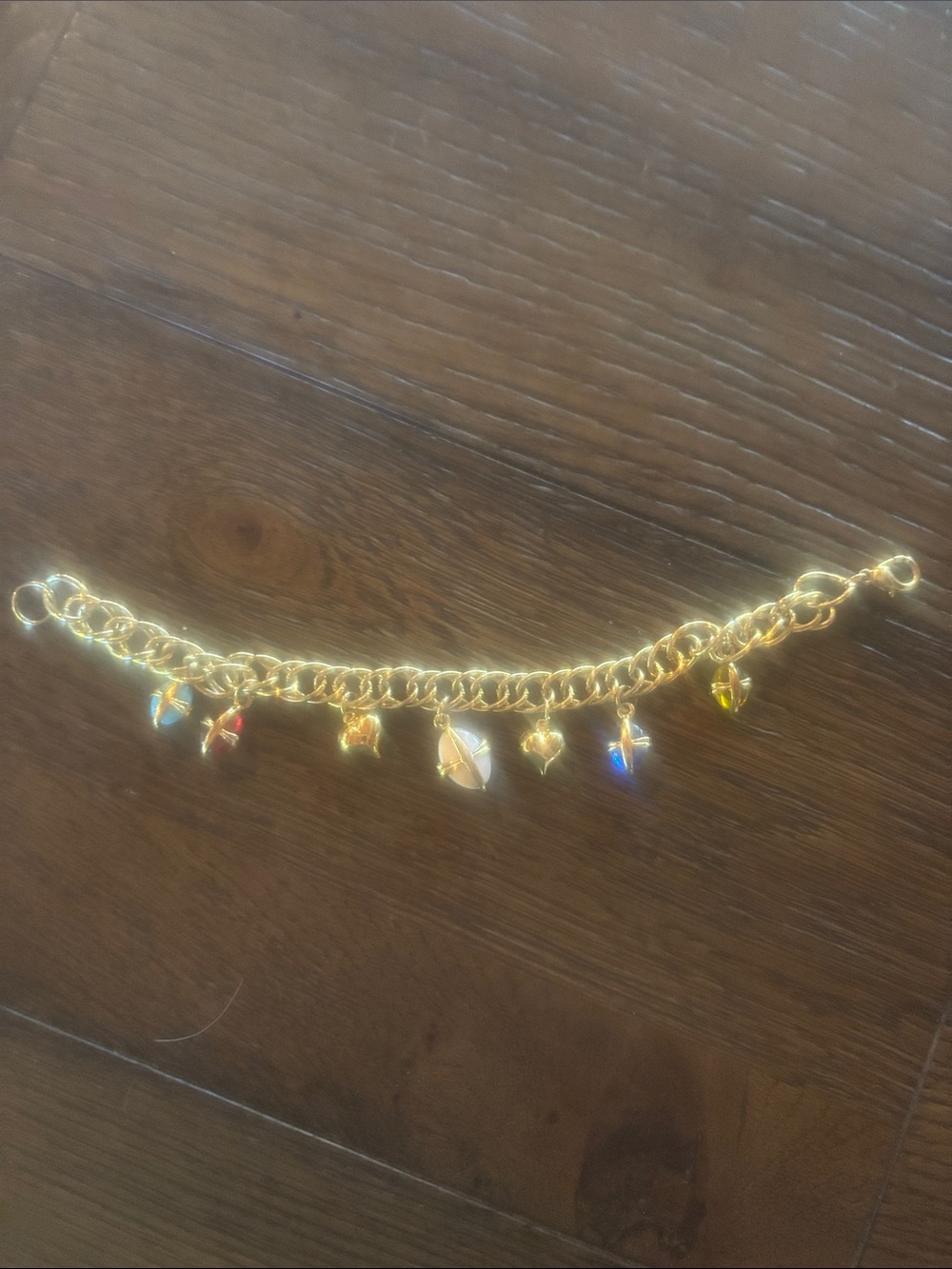 Gold-Tone Charm Bracelet with Multicolor Crystal Accents